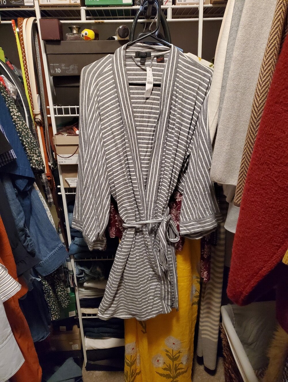J. Crew Grey And White Striped Robe